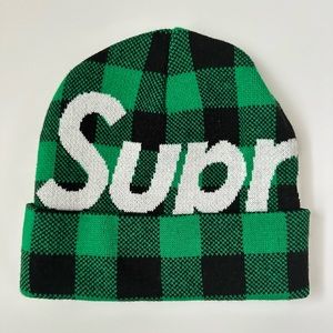 Green checkered Supreme beanie